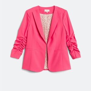 Skies Are Blue Pink Ruched Sleeve Blazer